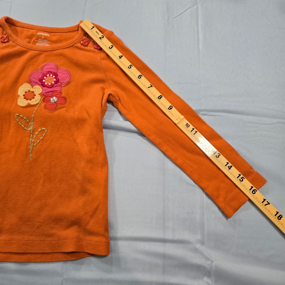 Gymboree Toddler Girls Orange Floral Applique Long Sleeve Cotton Shirt Size 4 - Picture 6 of 7